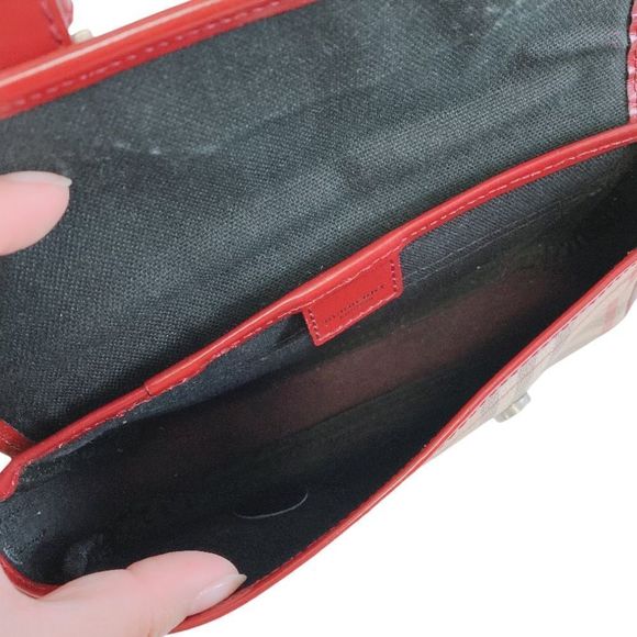 BURBERRY RED, CANVAS LEATHER SHOULDER BAG - Picture 10 of 14